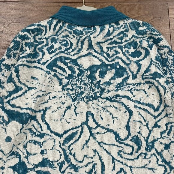 DIANE VON FURSTENBERG Sweater Womens Medium Collared Floral Textured Y2K Vintage - Picture 8 of 11